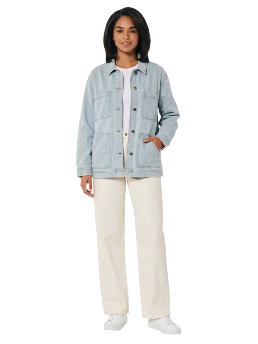 Hollister ($95) Oversized Distressed Light Wash Denim Jacket - PTP 24